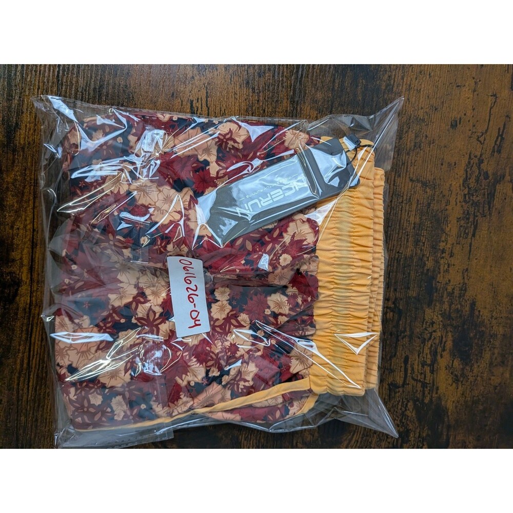 Incerun Shorts Women's Running Shorts High Waist 4" Small NWT Floral Red Orange - Picture 12 of 12